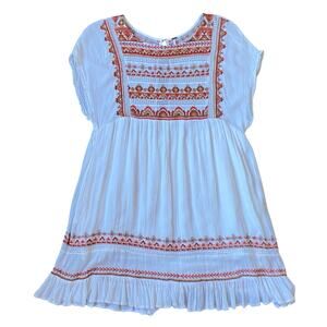 Free People Sunrise Wandered Mini Dress Sz XS White Embroidered Kimono Sleeves